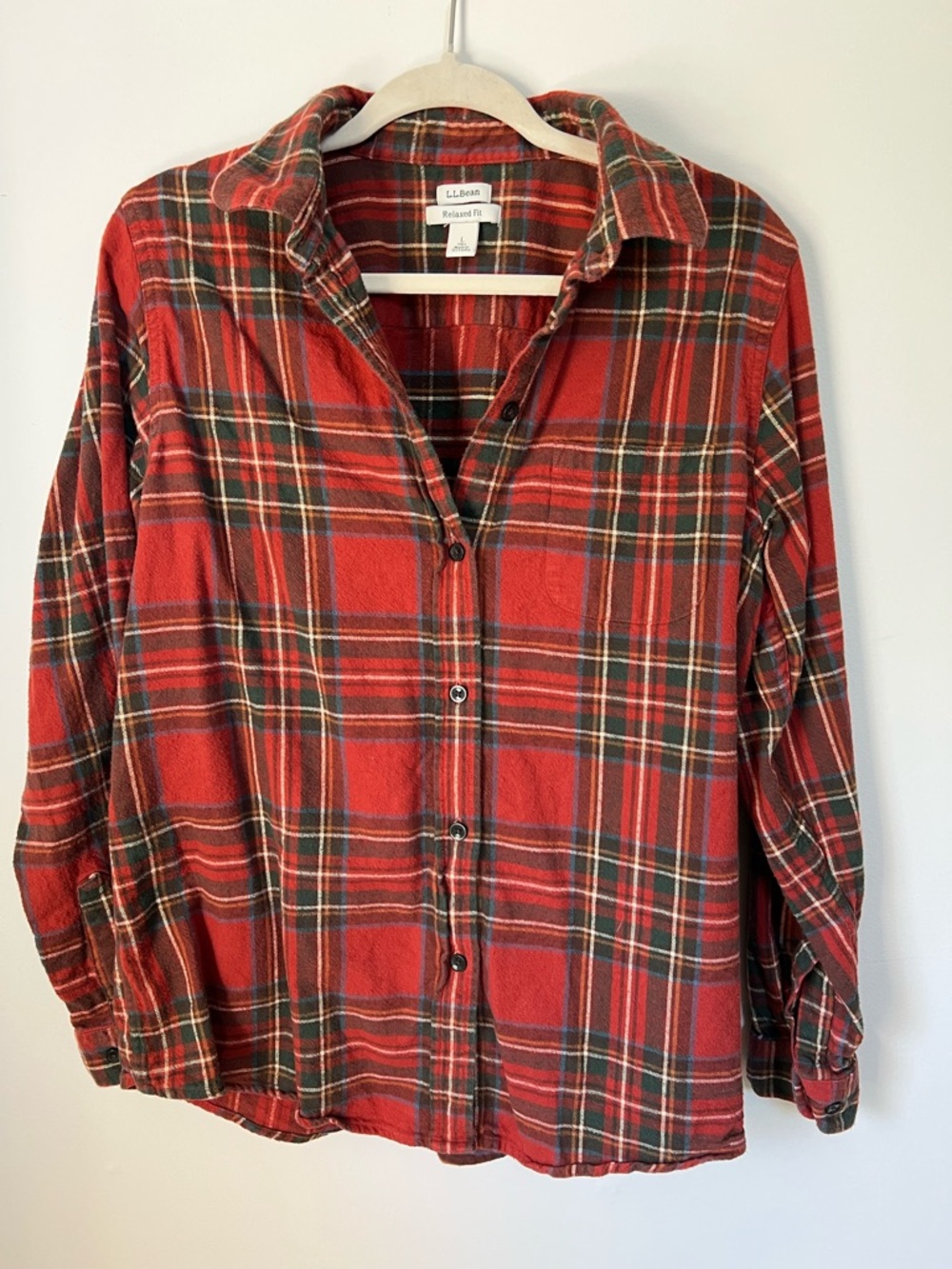 L.L.Bean Red and Green Plaid Flannel Shirt